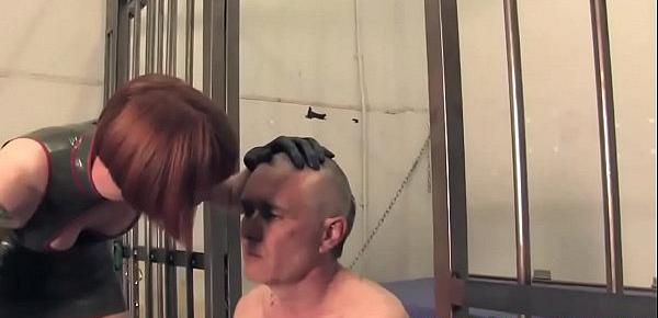  Redhead prison gaurd whipping sub in cell